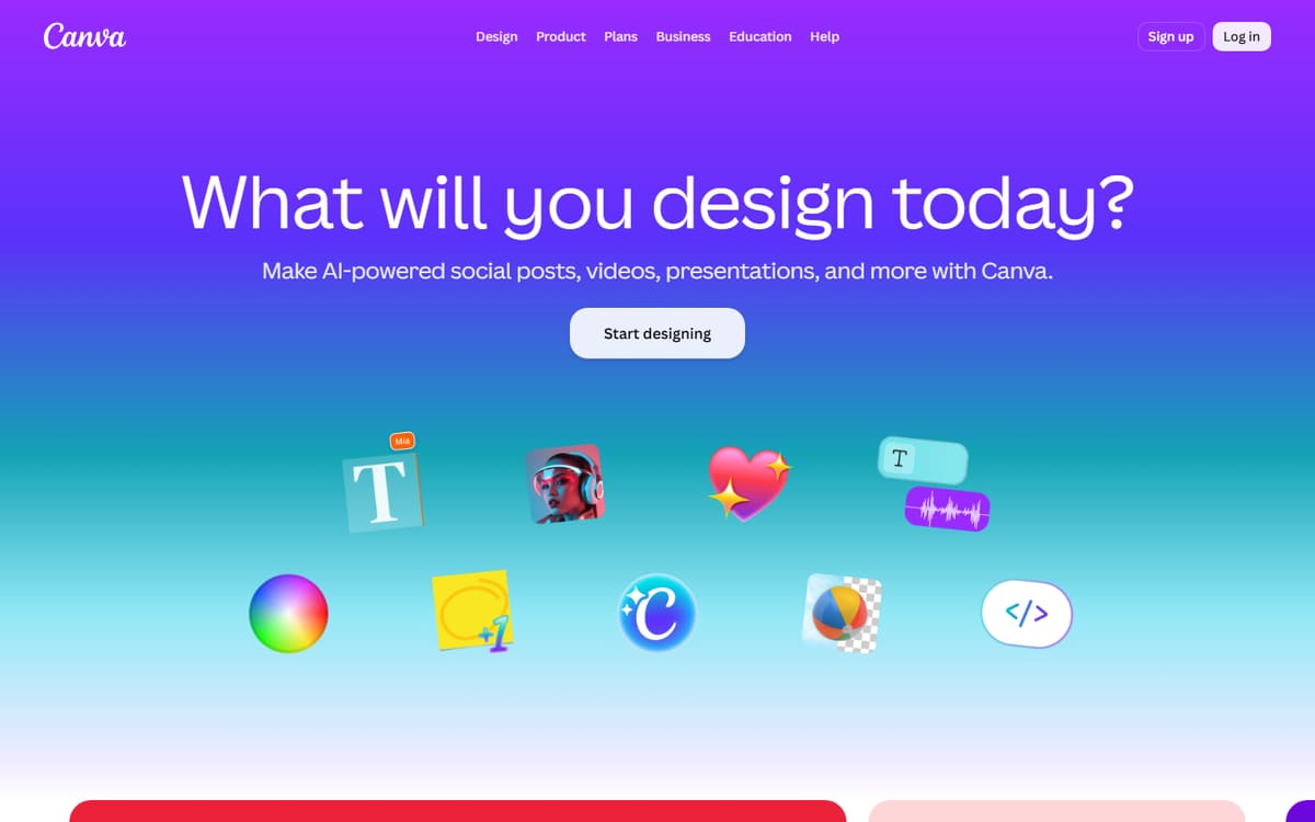 Canva homepage (screenshot captured July 2026).