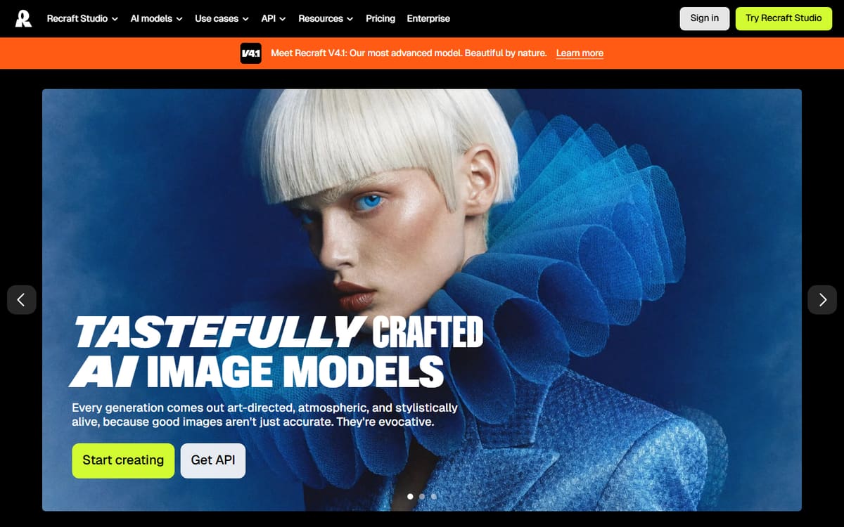 Recraft homepage (screenshot captured July 2026).